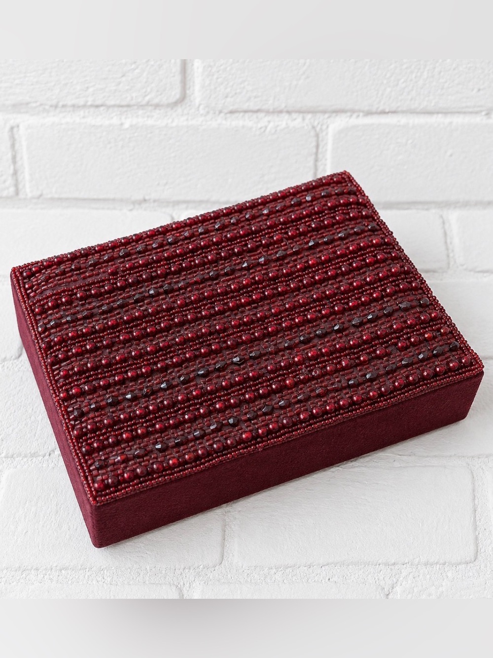 Pottery Barn Sunset Jewel Box Beaded in Deep Burgundy
